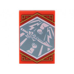 Tile 2 x 3 with White Dragon Sword and Minifigure Arms on Metallic Light Blue Background with Gold Trim Pattern (Ninjago Generosity Banner) : {ярко червен}