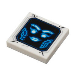 Tile 2 x 2 with Groove with Dark Azure and White Eyebrows, Eyes, Lips, and Circuitry on Black Screen Pattern (Pixal Bot Face): {бял}