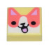 Tile 1 x 1 with Groove with Coral and White Dog Head with Bright Pink Ears, Black Nose, and Open Mouth with Tongue Pattern: {студено жълт}