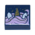 Tile 1 x 1 with Groove with Gold Unicorn Horn, White Ears, Bright Pink and Silver Mane, and Sparkles Pattern: {земно син}