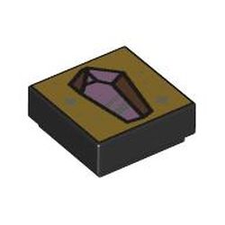 Tile 1 x 1 with Metallic Pink and Copper Crystal on Gold Background with Sparkles Pattern: {черен}