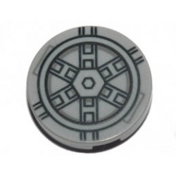 Tile, Round 2 x 2 with Bottom Stud Holder with Black SW TIE Bomber Pattern: {умерено каменно сив}