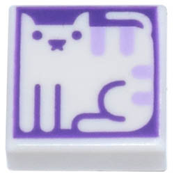 Tile 1 x 1 with Groove with Cat with Lavender Stripes on Dark Purple Background Pattern: {бял}