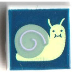 Tile 1 x 1 with Groove with Yellowish Green Snail with Sand Green Shell on Dark Blue Background Pattern: {бял}