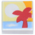 Tile 1 x 1 with Groove with Bright Light Yellow and Orange Sunset, Bright Light Blue Water, and Red Palm Tree Pattern: {бял}