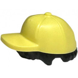 Minifigure, Hair Combo, Hair with Hat, Short Tousled Hair with Molded Bright Light Yellow Ball Cap Pattern: {черен}