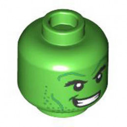 Minifigure, Head Dual Sided Black Thick Eyebrows, Green Cheek Lines and Stubble, Open Mouth Smile with Teeth / Angry with Bared Teeth Pattern (Hulk) - Hollow Stud : {ярко зелен}