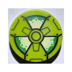 Tile, Round 2 x 2 with Bottom Stud Holder with Black, Green and Yellowish Green Radioactivity Warning Pattern: {ярко жълто-зелен}