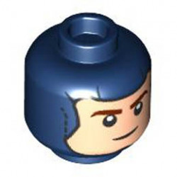 Minifigure, Head Dual Sided Balaclava, Light Nougat Face with Reddish Brown Eyebrows, Smile / Angry Pattern - Hollow Stud: {земно син}