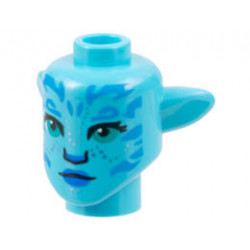 Minifigure, Head, Modified Alien Navi with Dark Turquoise Eyes, Dark Azure Markings, Silver Spots, Blue Lips, Neutral Pattern: {умерено небесносин}