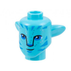 Minifigure, Head, Modified Alien Navi with Blue Eyes, Dark Azure Markings, Silver Spots, Small Closed Mouth Grin Pattern: {умерено небесносин}