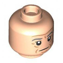 Minifigure, Head Dual Sided Dark Bluish Gray Eyebrows, Medium Nougat Age Lines, Neutral / Angry with Bright Light Yellow Teeth Pattern - Hollow Stud : {светло нуга}