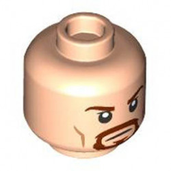Minifigure, Head Dual Sided Reddish Brown Eyebrows and Goatee, Medium Nougat Cheek Lines, Neutral / Open Mouth Smile Pattern - Hollow Stud : {светло нуга}