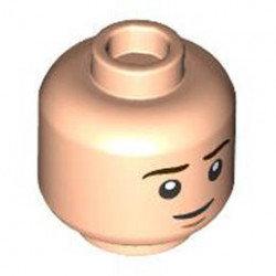 Minifigure, Head Dual Sided Dark Brown Eyebrows, Medium Nougat Chin Dimple, Grin / Scared with Bright Light Blue Eyes Pattern - Hollow Stud : {светло нуга}