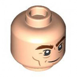 Minifigure, Head Reddish Brown Bushy Eyebrows, Medium Nougat Age Lines, Wrinkles and Chin Dimple, Grin Pattern - Hollow Stud: {светло нуга}