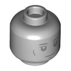 Minifigure, Head Dual Sided Statue Dark Bluish Gray Cheek Lines and Chin Dimple, Raised Eyebrows / Flat Eyebrows Pattern - Hollow Stud : {умерено каменно сив}