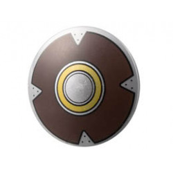 Minifigure, Shield Circular Convex Face with Silver, Gold, and Dark Brown Concentric Rings Pattern: {сребърно метален}