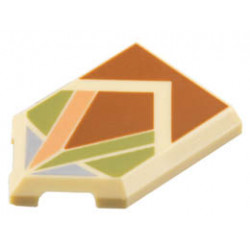Tile, Modified 2 x 3 Pentagonal with Dark Orange, Olive Green, Nougat, and Sand Blue Angular Shapes Pattern: {тухлено жълт}