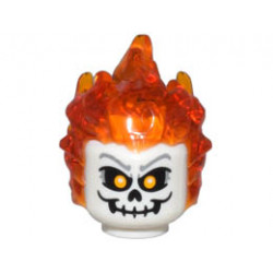 Minifigure, Head, Modified with Molded Trans-Orange Flaming Hair and Printed Skull with Bright Light Orange Eyes Pattern (Ghost Rider, Johnathon Johnny Blaze) : {бял}