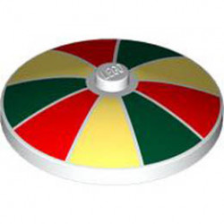 Dish 4 x 4 Inverted (Radar) with Solid Stud with Dark Green, Red, and Bright Light Yellow Stripes Pattern: {бял}