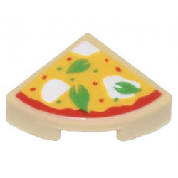 Tile, Round 1 x 1 Quarter with Pizza Slice with Green Basil Leaves and White Mozzarella Cheese Pattern: {тухлено жълт}