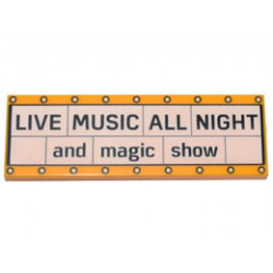Tile 2 x 6 with White Marquee Sign with Black LIVE MUSIC ALL NIGHT and magic show and Bright Light Yellow Circles Pattern: {огнено жълто-оранжев}