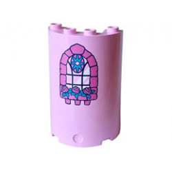 Cylinder Half 2 x 4 x 5 with 1 x 2 Cutout with Dark Pink Bricks and Flowers, Dark Azure Leaves and Star and Black Window Frame Pattern : {светло пурпурен}