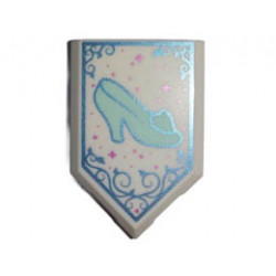 Tile, Modified 2 x 3 Pentagonal with Light Aqua Shoe Cinderella Glass Slipper with Metallic Light Blue Border and Metallic Pink Sparkles Pattern : {бял}
