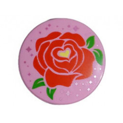 Tile, Round 2 x 2 with Bottom Stud Holder with Red Rose, Bright Green Leaves, Bright Light Yellow Heart and Metallic Pink Stars Pattern : {светло пурпурен}