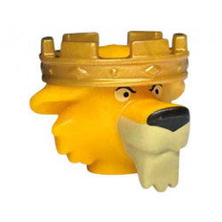 Minifigure, Head, Modified Lion with Molded Gold Crown and Printed Eyes, Black Nose and Tan Muzzle and Beard Pattern: {огнено жълто-оранжев}