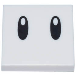 Tile 2 x 2 with Groove with Black Oval Eyes with Pupils Pattern (Super Mario Turnip Face): {бял}
