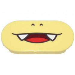 Tile, Round 2 x 4 Oval with Black Nostrils and Open Mouth Smile with White Fangs and Red Tongue Pattern (Super Mario Pom Pom Lower Face) : {студено жълт}