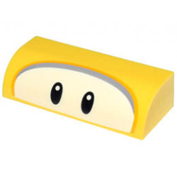 Slope, Curved 1 x 4 x 1 1/3 with Black Oval Eyes on White Background, Bright Light Orange and Dark Bluish Gray Border Pattern (Super Mario Fliprus) : {ярко жълт}