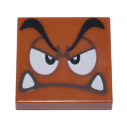 Tile 2 x 2 with Groove with Goomba Face Angry with Half Closed Eyelids Pattern: {тъмно оранжев}