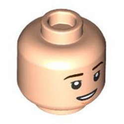 Minifigure, Head Dual Sided Dark Brown Eyebrows, Nougat Chin Dimple, Lopsided Grin / Narrow Open Mouth Smile Pattern - Hollow Stud: {светло нуга}