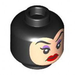 Minifigure, Head Female Light Nougat Face with Eyebrows, Medium Lavender Eye Shadow, Red Lips, Frown Pattern - Hollow Stud: {черен}