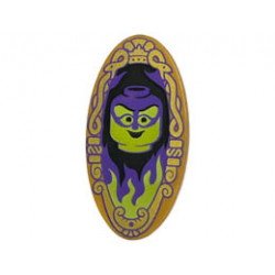 Minifigure, Shield Elliptical with Lime and Dark Purple Minifigure Head on Black Background with Flames and Ornate Border Pattern (Magic Mirror) : {топло златист}