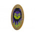 Minifigure, Shield Elliptical with Lime and Dark Purple Minifigure Head on Black Background with Flames and Ornate Border Pattern (Magic Mirror) : {топло златист}