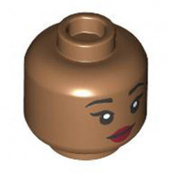 Minifigure, Head Dual Sided Female Black Eyebrows, Dark Red Lips, Lopsided Open Mouth Smile with Teeth and Tongue / Closed Mouth Pattern - Hollow Stud : {умерен нуга}