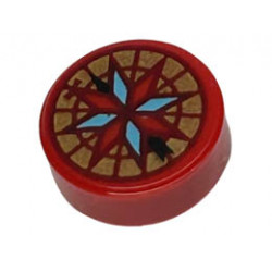 Tile, Round 1 x 1 with Dark Red, Bright Light Blue and Gold Compass Pattern: {ярко червен}
