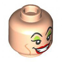 Minifigure, Head Dual Sided Female Black Eyebrows, Lime Eye Shadow, Medium Nougat Cheek Lines, Red Lips, Open Mouth Smile / Frown Pattern - Hollow Stud : {светло нуга}
