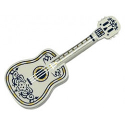 Minifigure, Utensil Musical Instrument, Guitar Acoustic with Tuning Knobs with Silver Strings, Skull and Dark Blue and Gold Ornaments Pattern : {бял}