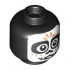 Minifigure, Head Dual Sided White Face Mask, Large Eyes and Nose, Nougat Dots, Stitched Mouth, Open Mouth Smile / Slight Smile Pattern - Hollow Stud : {черен}