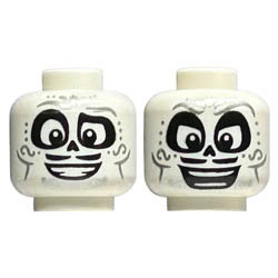 Minifigure, Head Dual Sided Alien Mask Silver Eyebrows, Dots and Lines, Black Nose and Moustache, Open Mouth Smile / Large Smile and Eyes Pattern - Vented Stud : {бял}