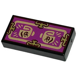 Tile 1 x 2 with Groove with Gold Shapes, Nougat Border and Minifigure Hands with Dark Red Eyes on Magenta Background Pattern (Dr Facilier Fortune Card) : {черен}