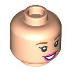 Minifigure, Head Dual Sided Female Dark Orange Eyebrows, Dark Pink Lips, Open Mouth Smile / Sleeping with Smirk Pattern - Hollow Stud : {светло нуга}