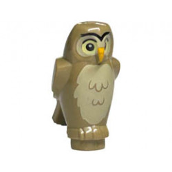 Owl, Angular Features with Bright Light Orange Beak, Black Eyes with Bright Light Yellow Outline, and Tan Chest Feathers Pattern: {пясъчно жълт}