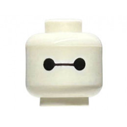Minifigure, Head Alien with Black Eyes and Connecting Line Pattern (Baymax) - Vented Stud: {бял}