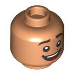 Minifigure, Head Dual Sided Black Eyebrows, Reddish Brown Dimples and Beauty Mark, Wide Lopsided Grin / Open Mouth Smile Pattern - Hollow Stud : {нуга}