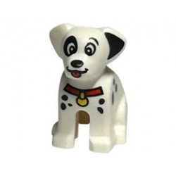 Dog, Dalmatian, Sitting with Black Ear, Nose and Spots, and Red Tongue and Collar with Yellow Tag Pattern: {бял}